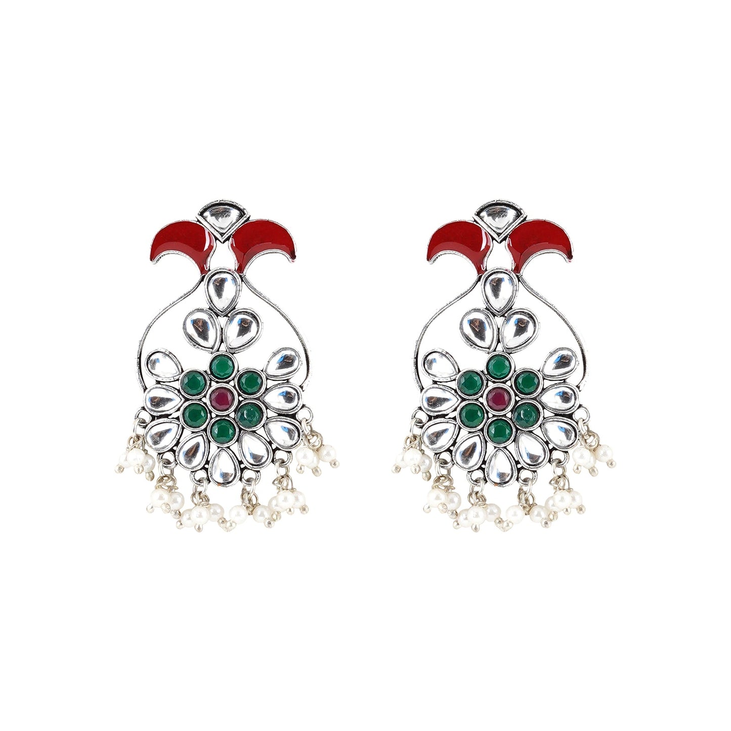 Teejh Roopangi Red and Green Silver Oxidised Earring
