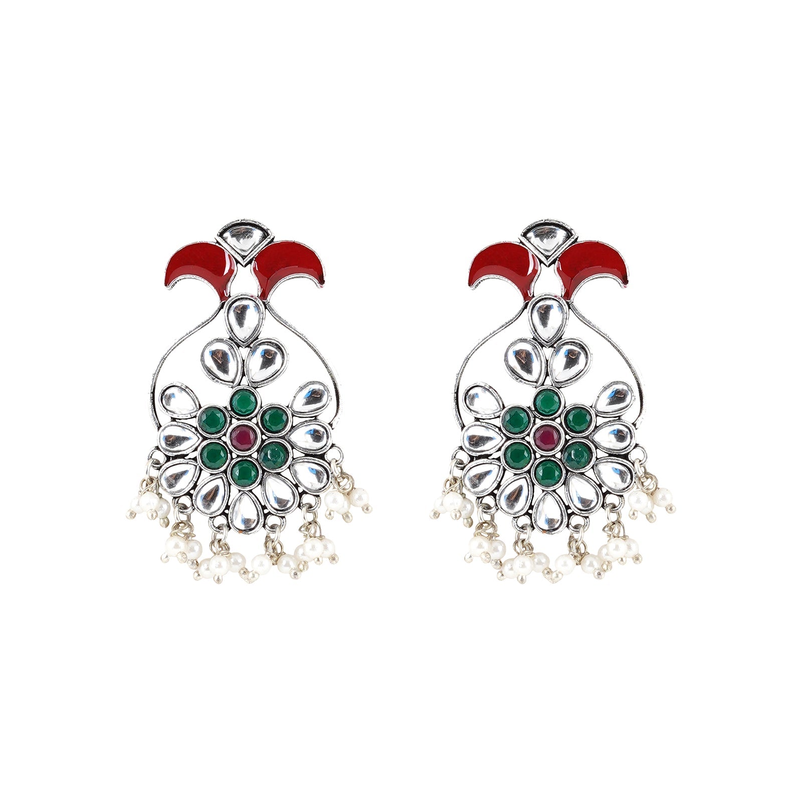 Teejh Roopangi Red and Green Silver Oxidised Earring