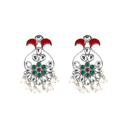 Teejh Roopangi Red and Green Silver Oxidised Earring