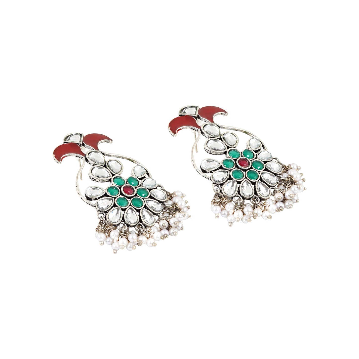 Teejh Roopangi Red and Green Silver Oxidised Earring