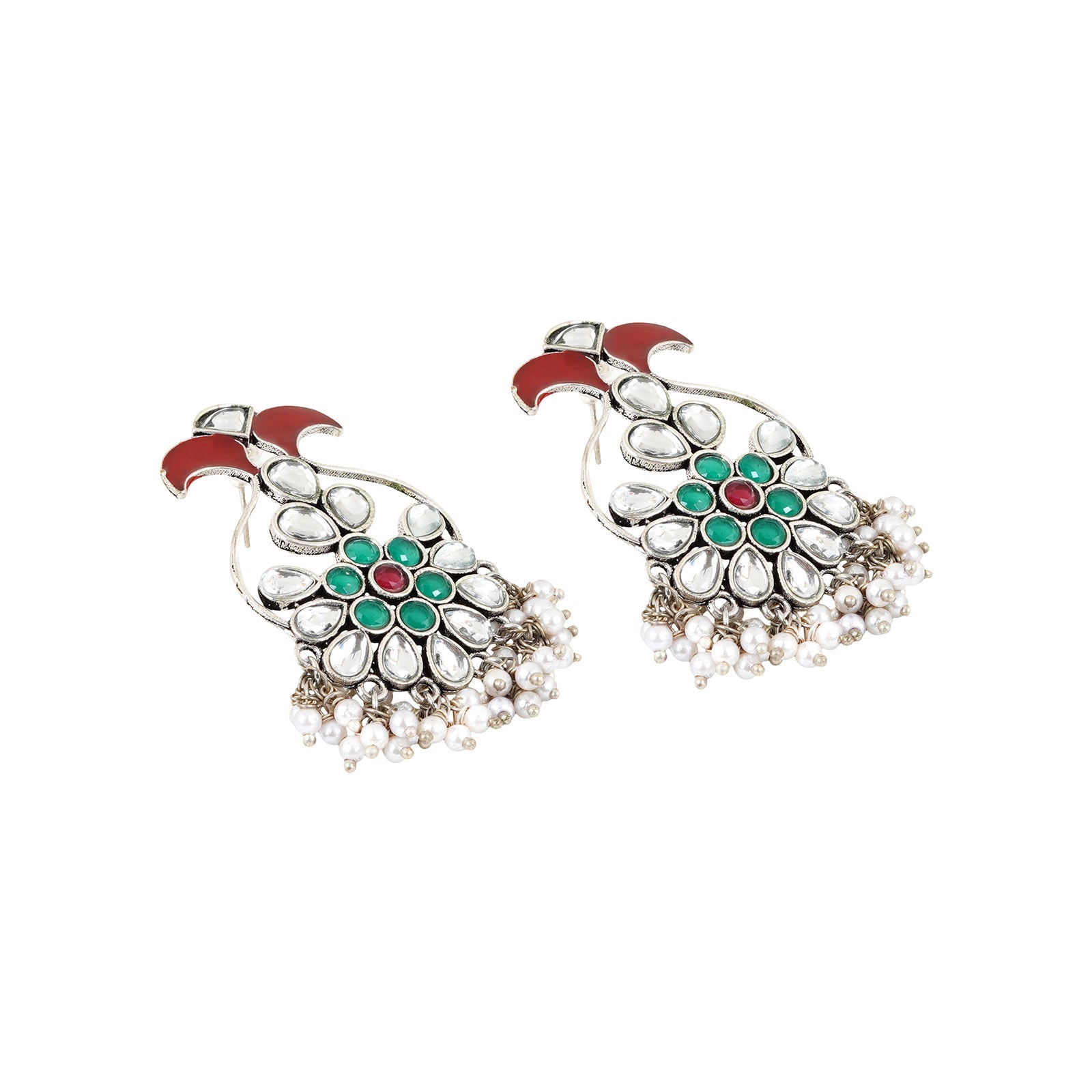 Teejh Roopangi Red and Green Silver Oxidised Earring