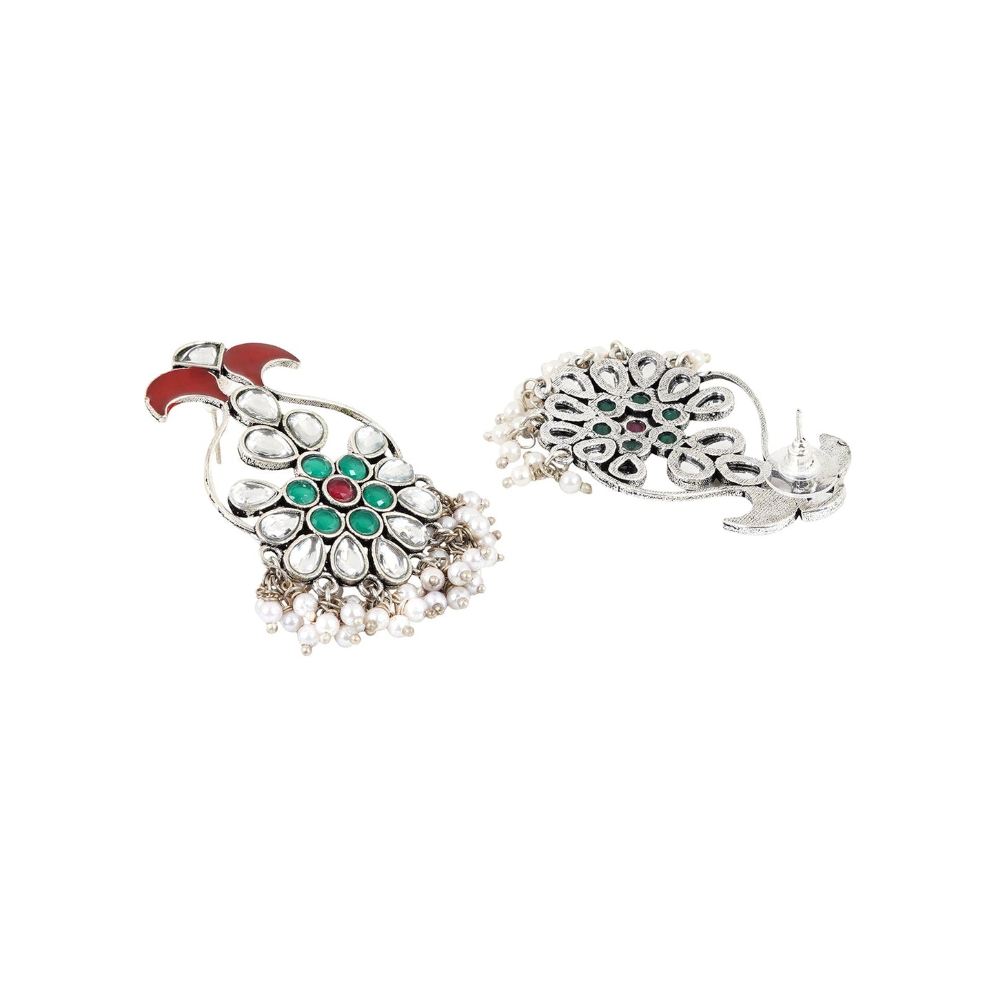 Teejh Roopangi Red and Green Silver Oxidised Earring