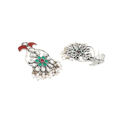 Teejh Roopangi Red and Green Silver Oxidised Earring