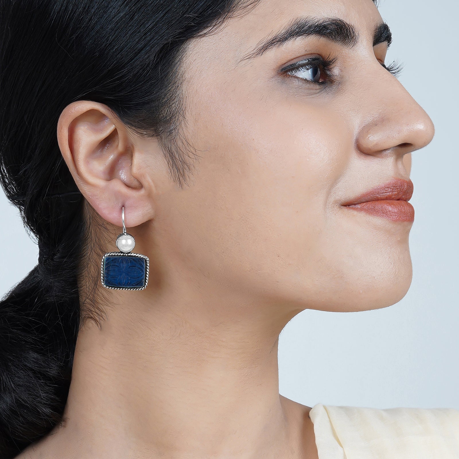Teejh Diti Dark Blue Stone & Pearl Earrings