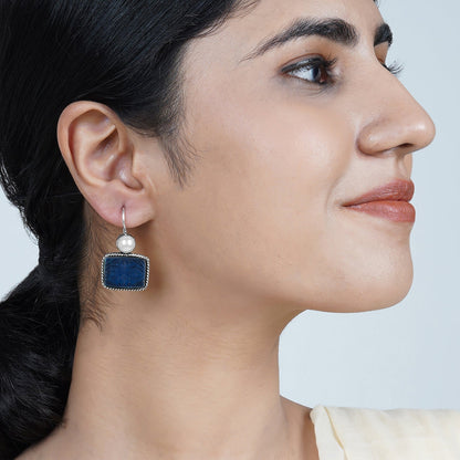 Teejh Diti Dark Blue Stone & Pearl Earrings
