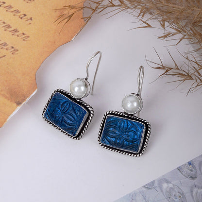 Teejh Diti Dark Blue Stone & Pearl Earrings