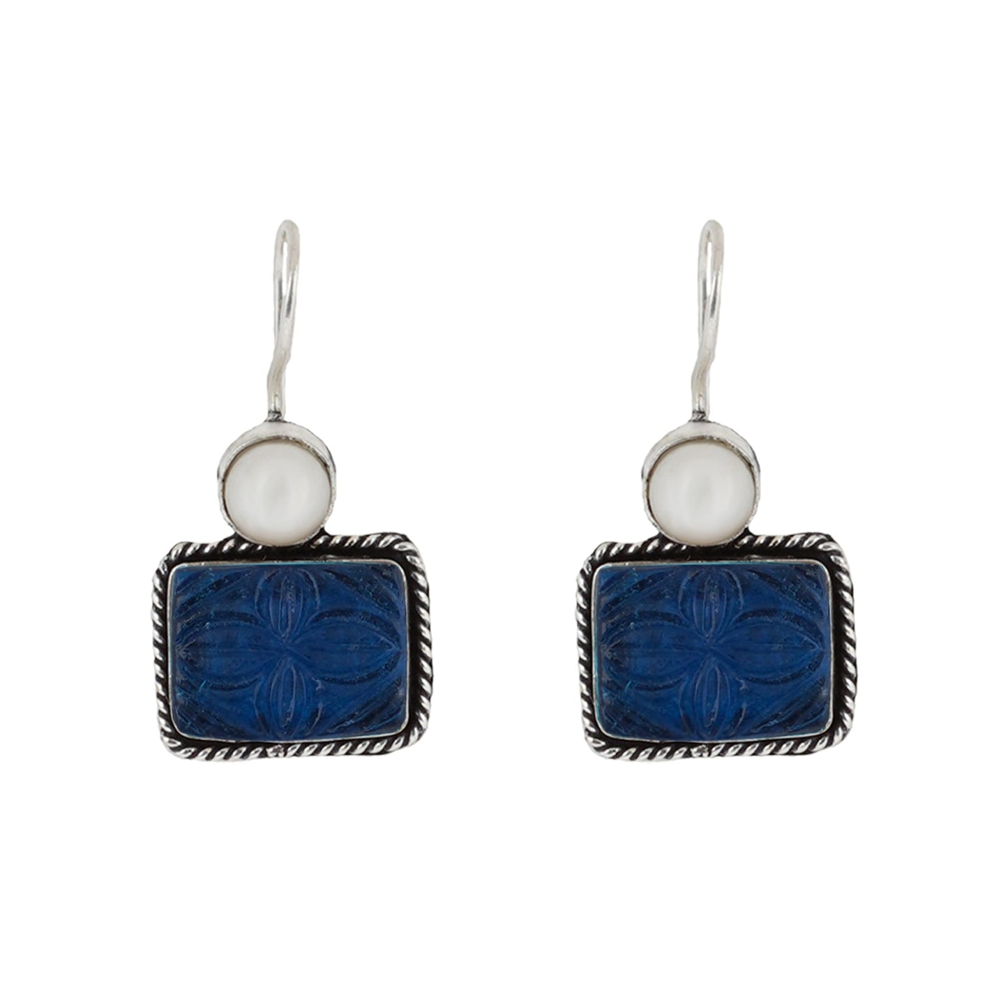 Teejh Diti Dark Blue Stone & Pearl Earrings