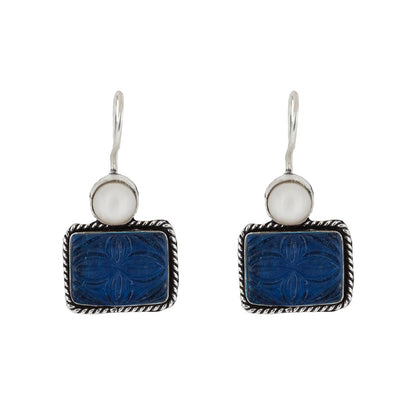 Teejh Diti Dark Blue Stone & Pearl Earrings