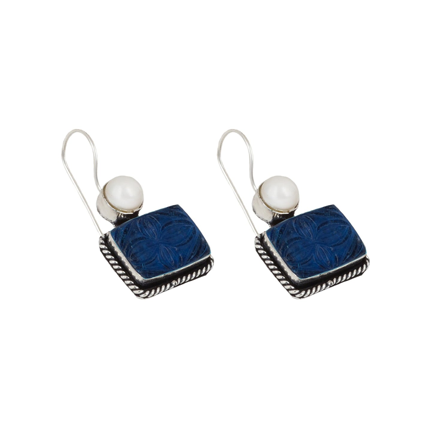 Teejh Diti Dark Blue Stone & Pearl Earrings