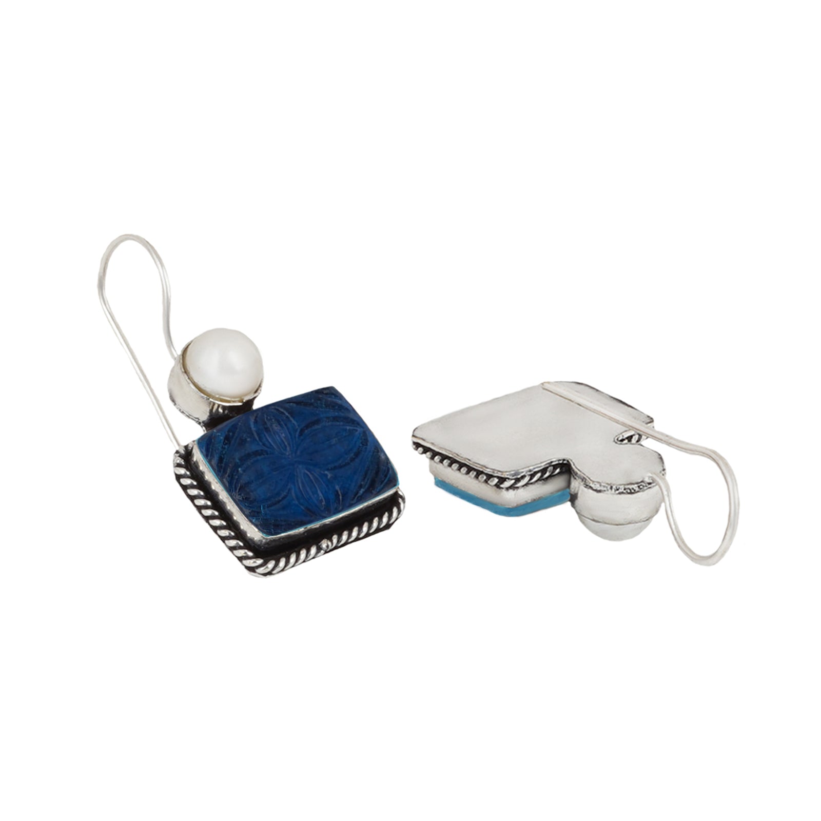 Teejh Diti Dark Blue Stone & Pearl Earrings