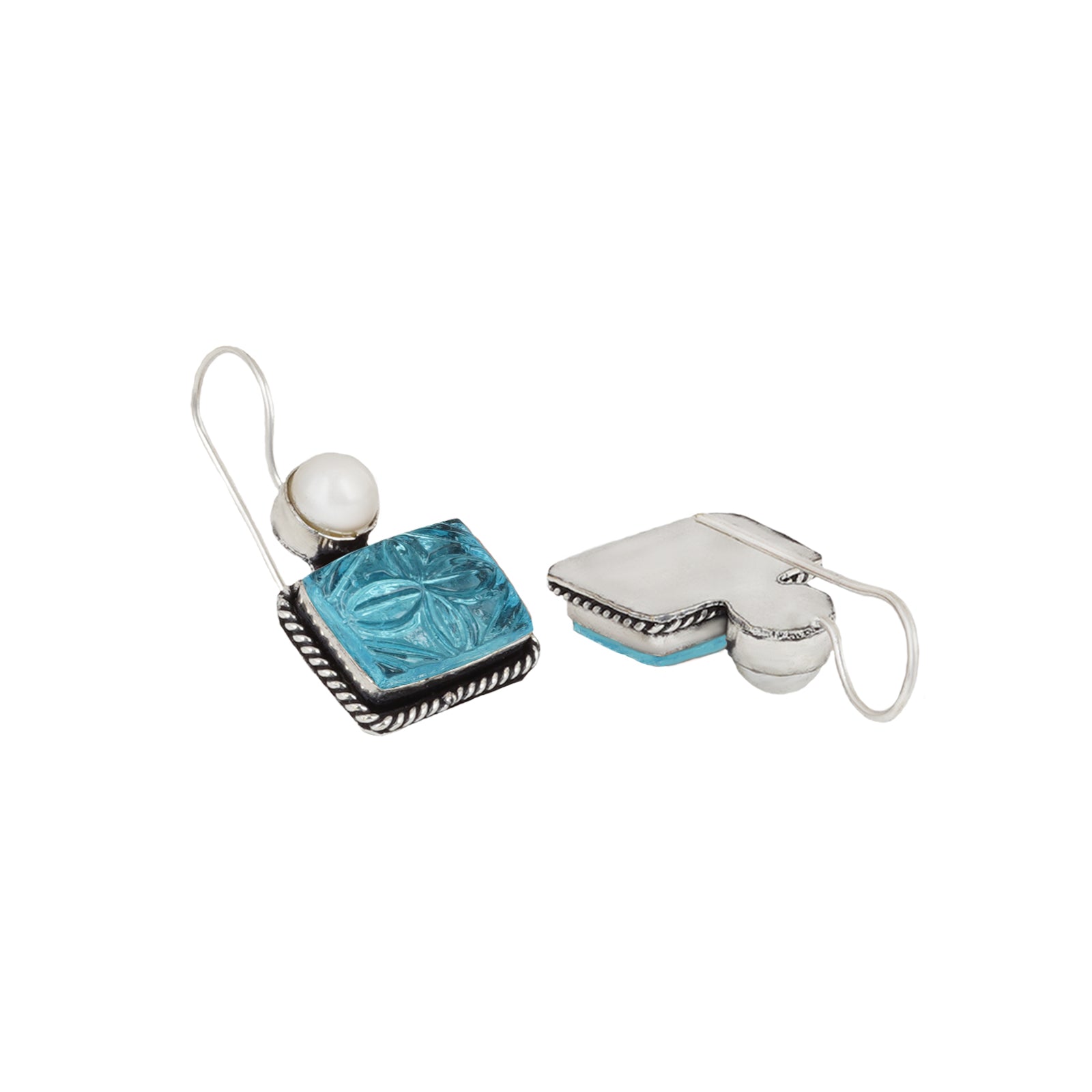 Teejh Diti Aqua Blue Stone & Pearl Earrings