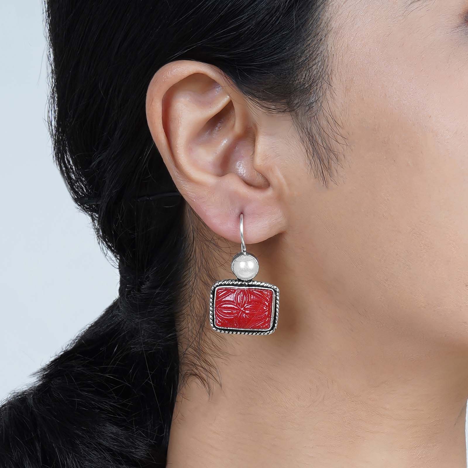 Teejh Diti Maroon Stone & Pearl Earrings