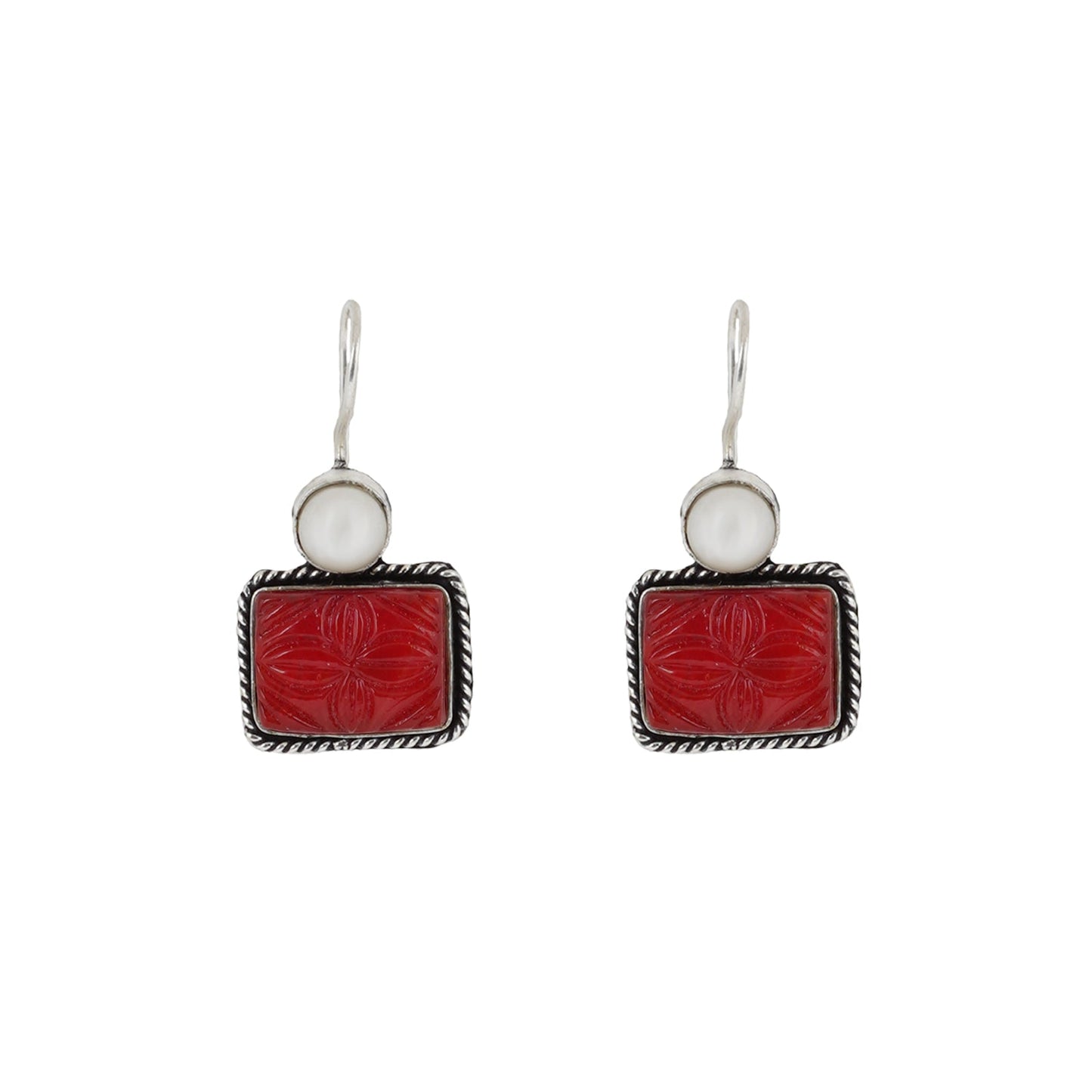 Teejh Diti Maroon Stone & Pearl Earrings