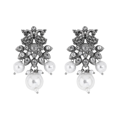 Teejh Mayurika Silver Oxidised Earrings