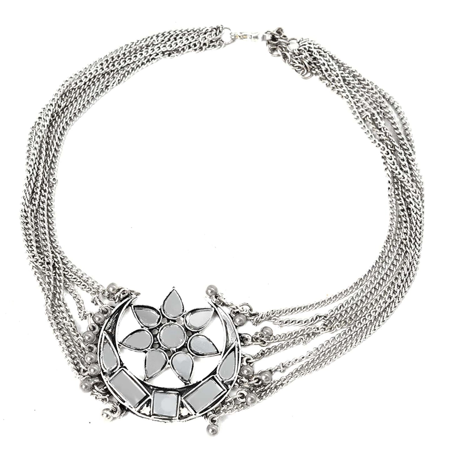 Palak Silver Oxidized Mirror Necklace - Teejh