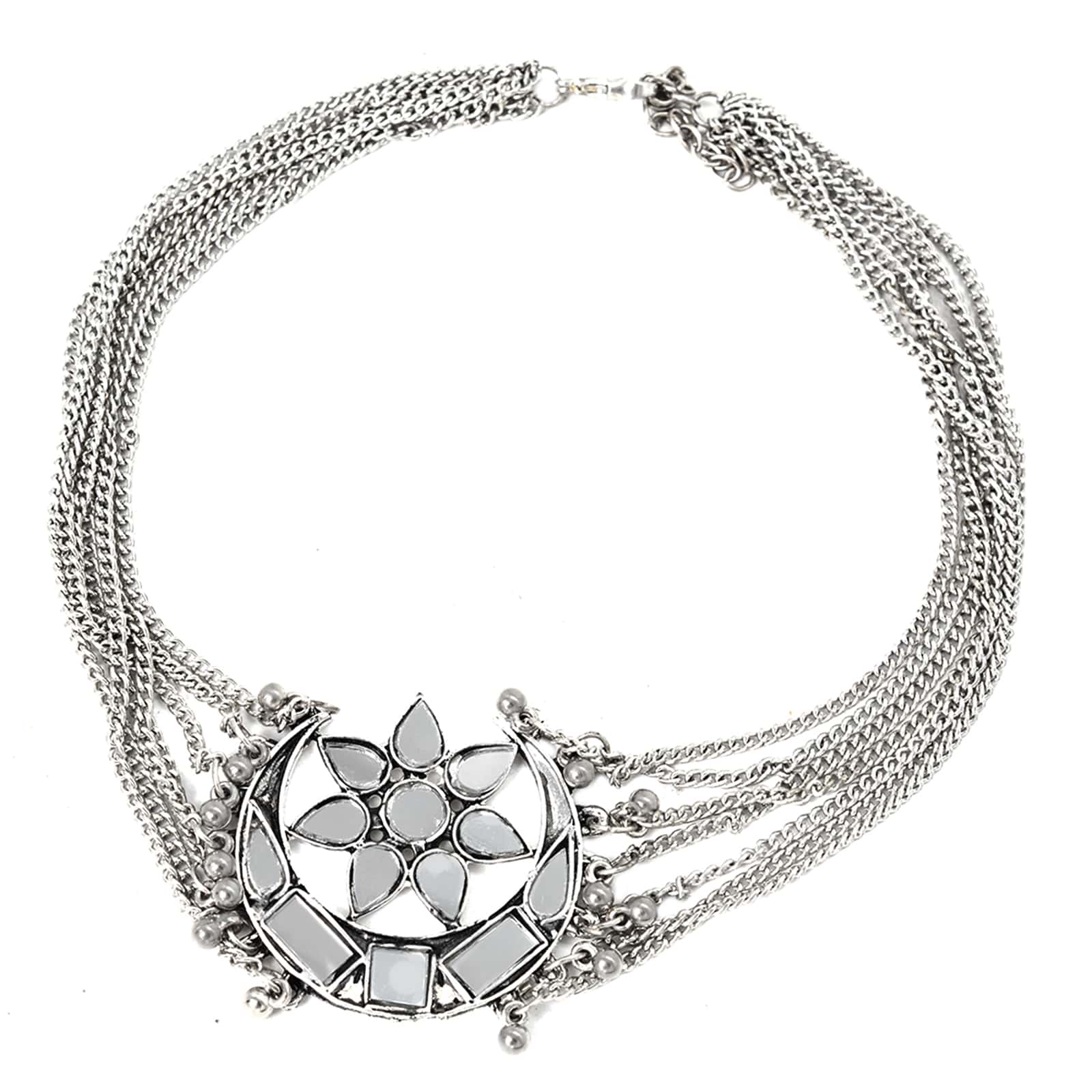 Palak Silver Oxidized Mirror Necklace - Teejh