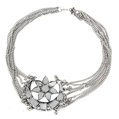 Palak Silver Oxidized Mirror Necklace - Teejh
