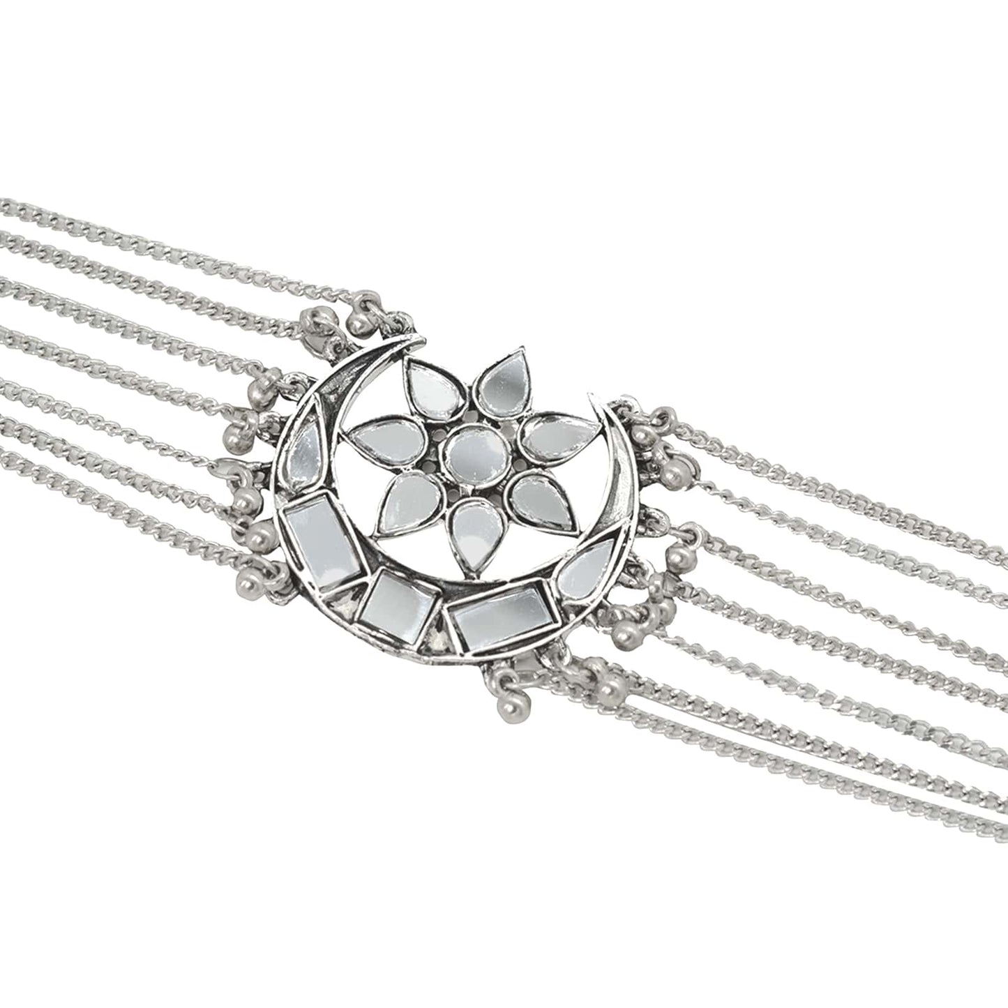 Palak Silver Oxidized Mirror Necklace - Teejh