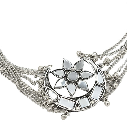 Palak Silver Oxidized Mirror Necklace - Teejh
