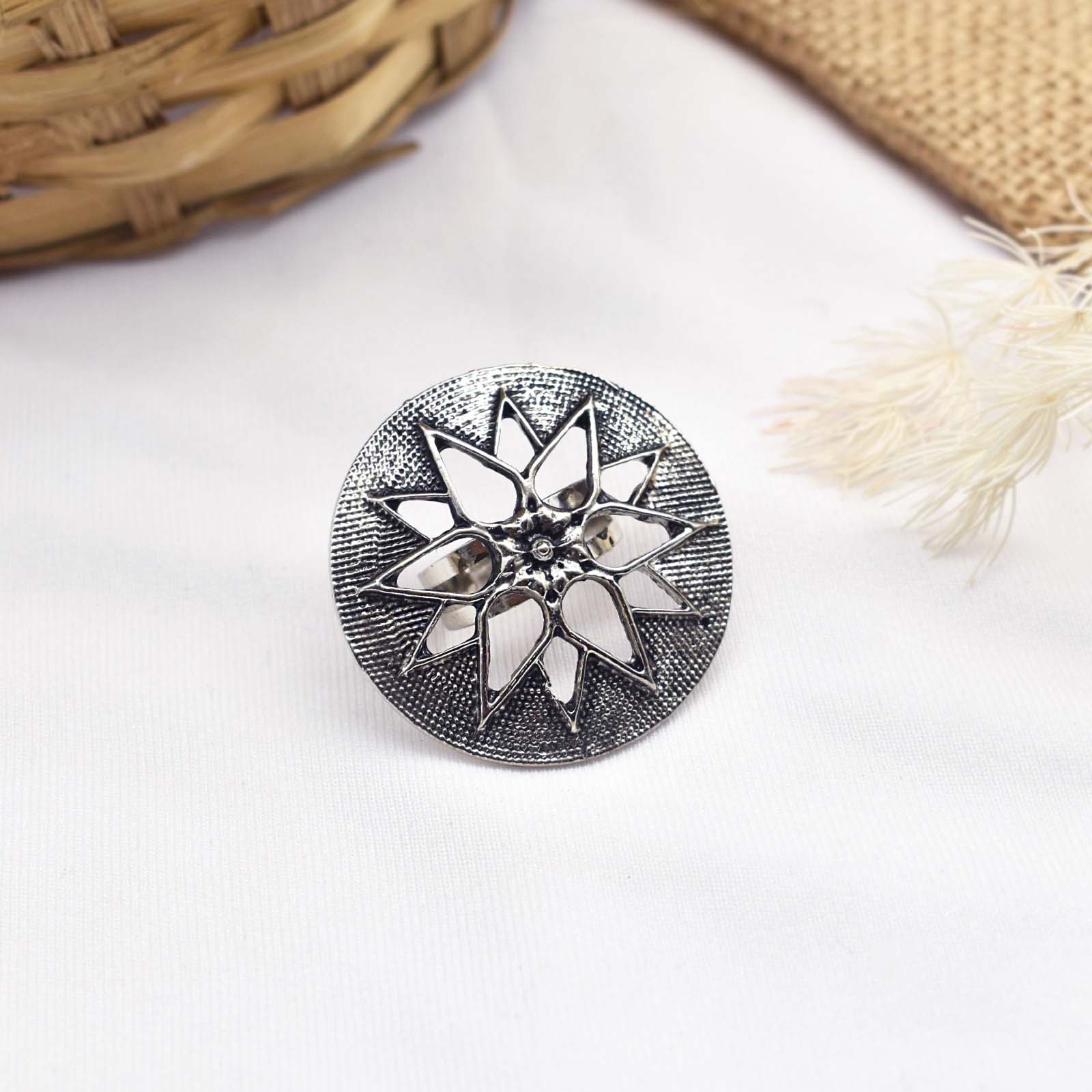 Teejh Drishya Silver Oxidised Ring