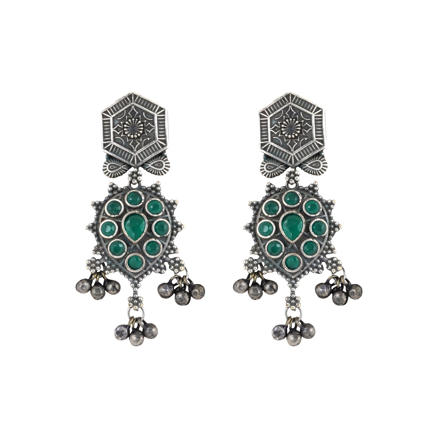 Teejh Prisha Green Silver Oxidised Earrings
