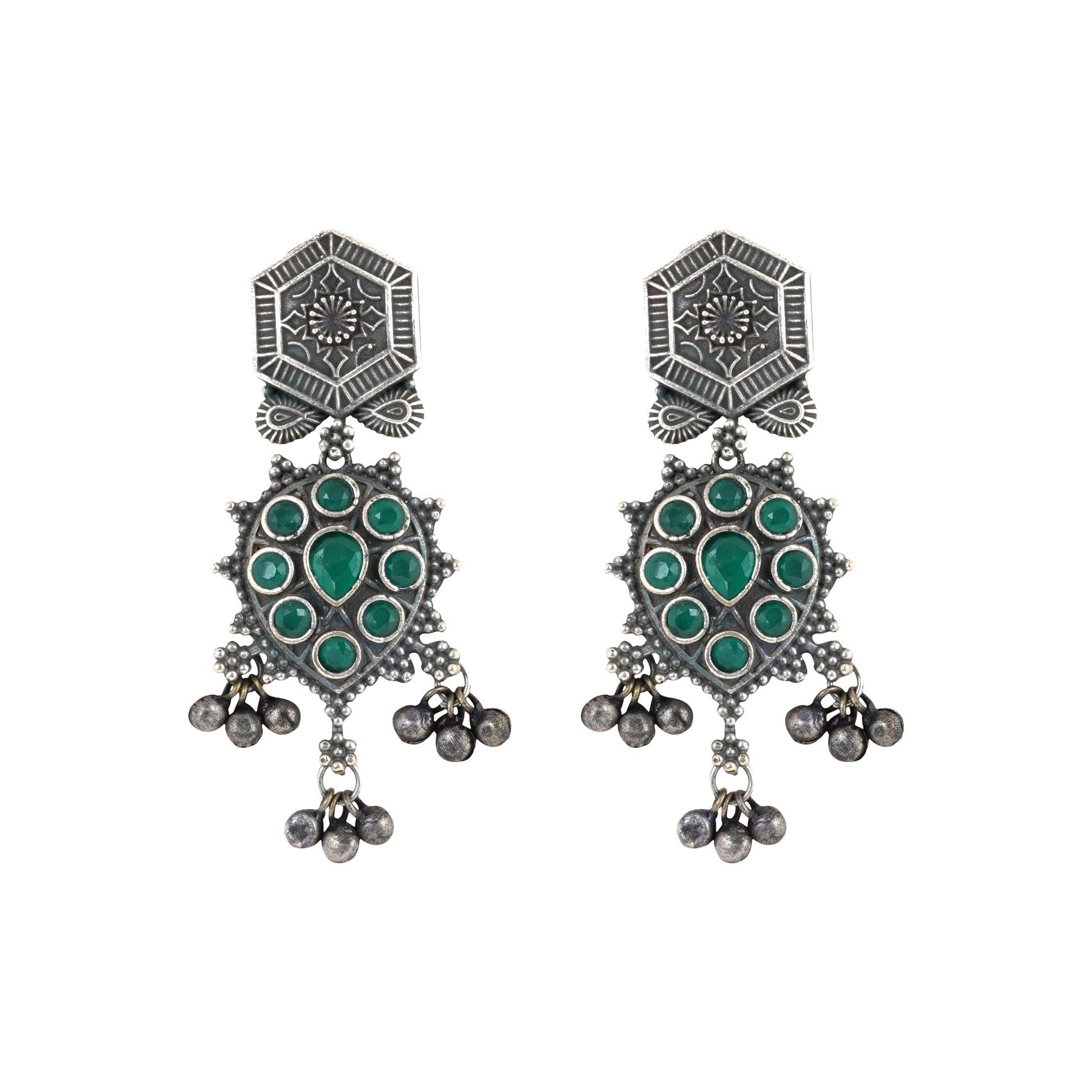 Teejh Prisha Green Silver Oxidised Earrings