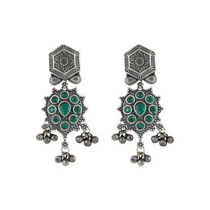 Teejh Prisha Green Silver Oxidised Earrings