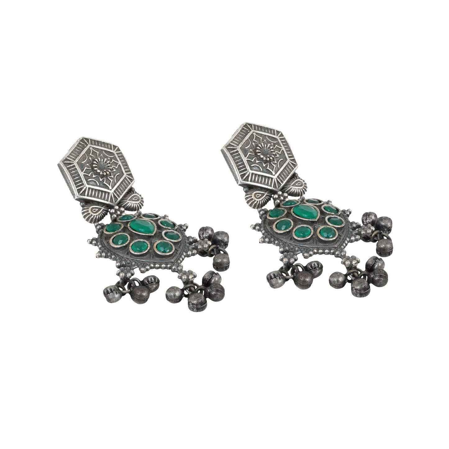 Teejh Prisha Green Silver Oxidised Earrings