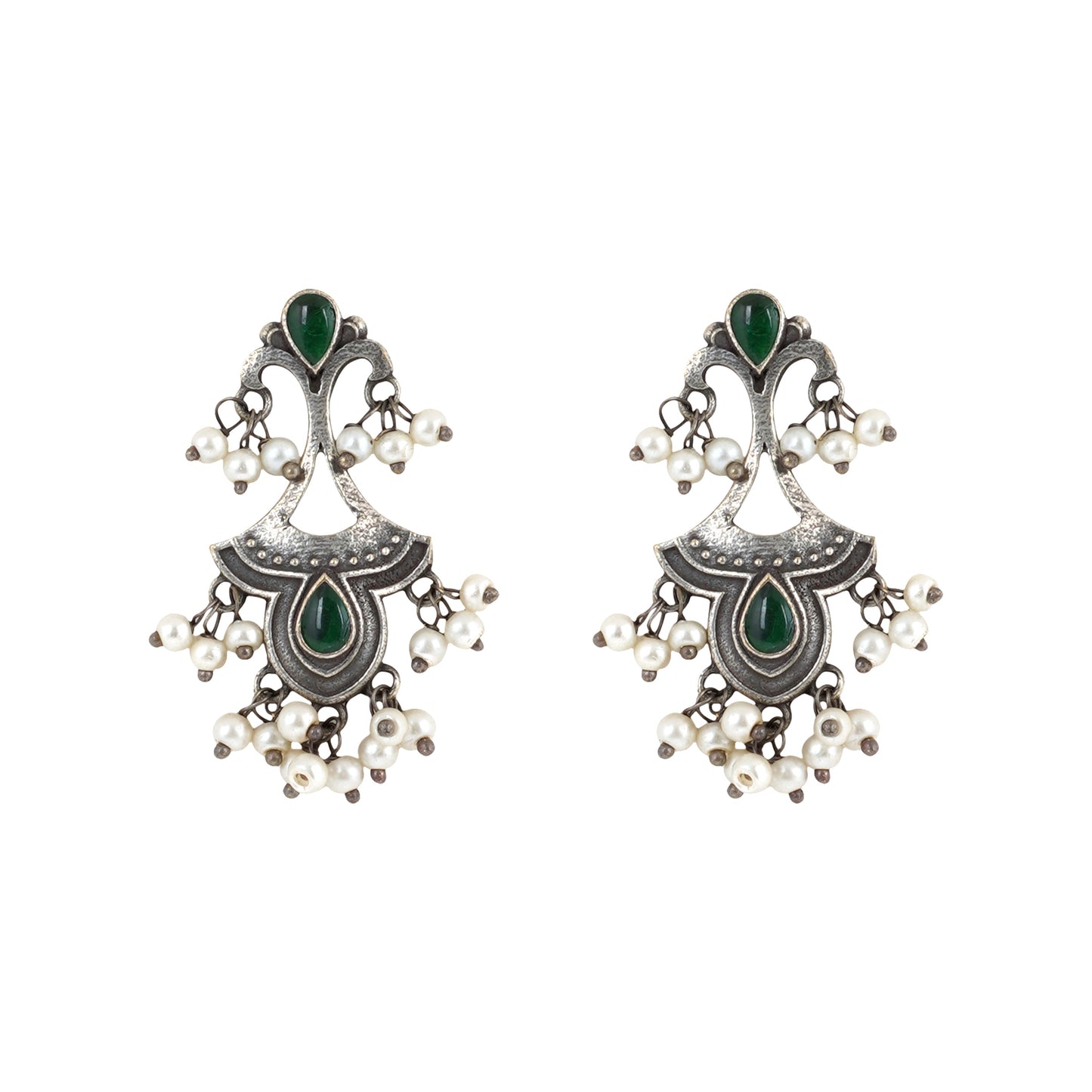 Teejh Nilay Green Stone Silver Oxidised Earring