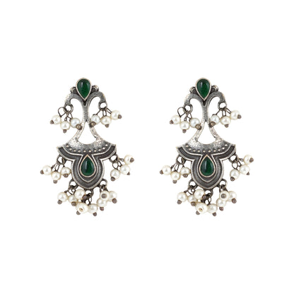Teejh Nilay Green Stone Silver Oxidised Earring