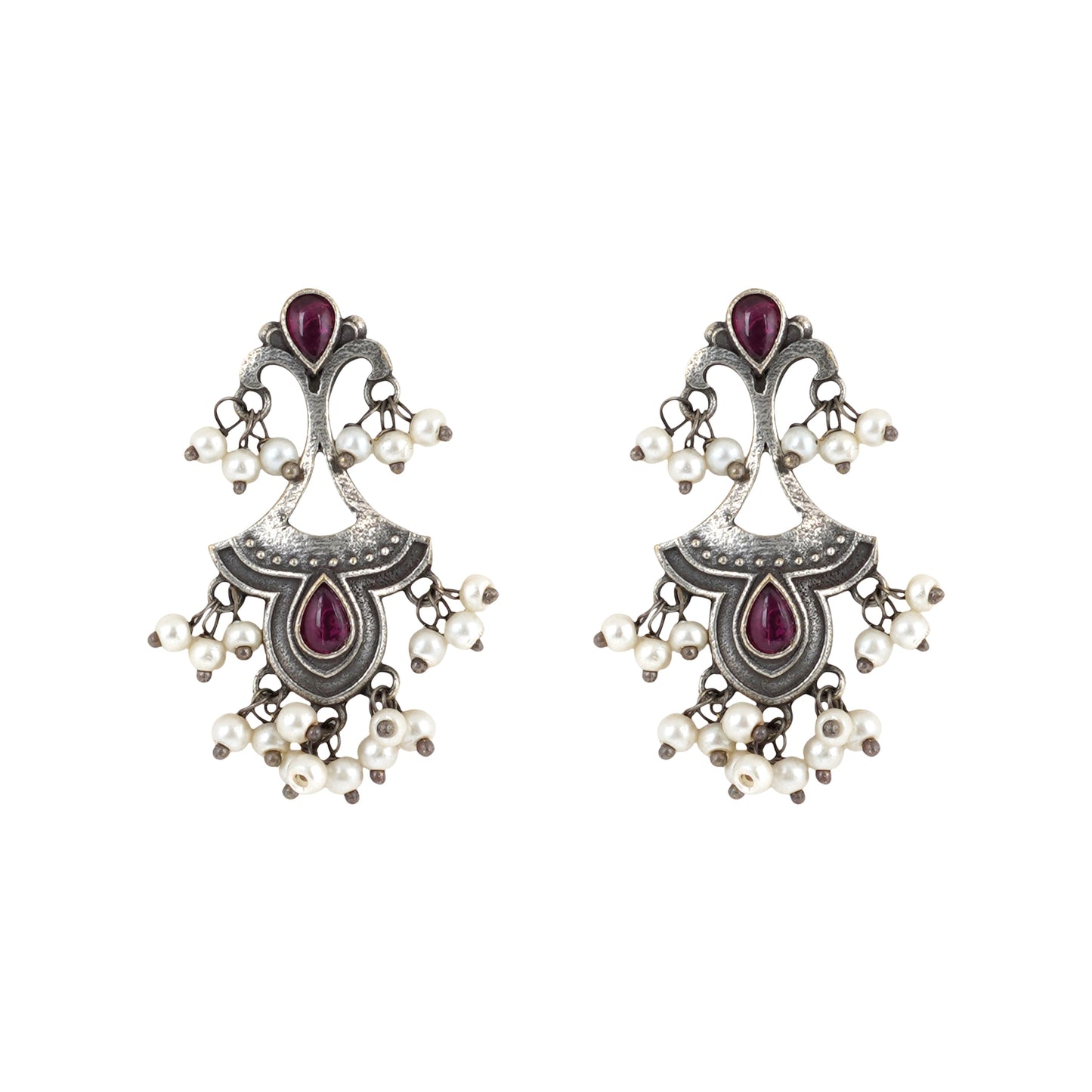 Teejh Nilay Red Stone Silver Oxidised Earring
