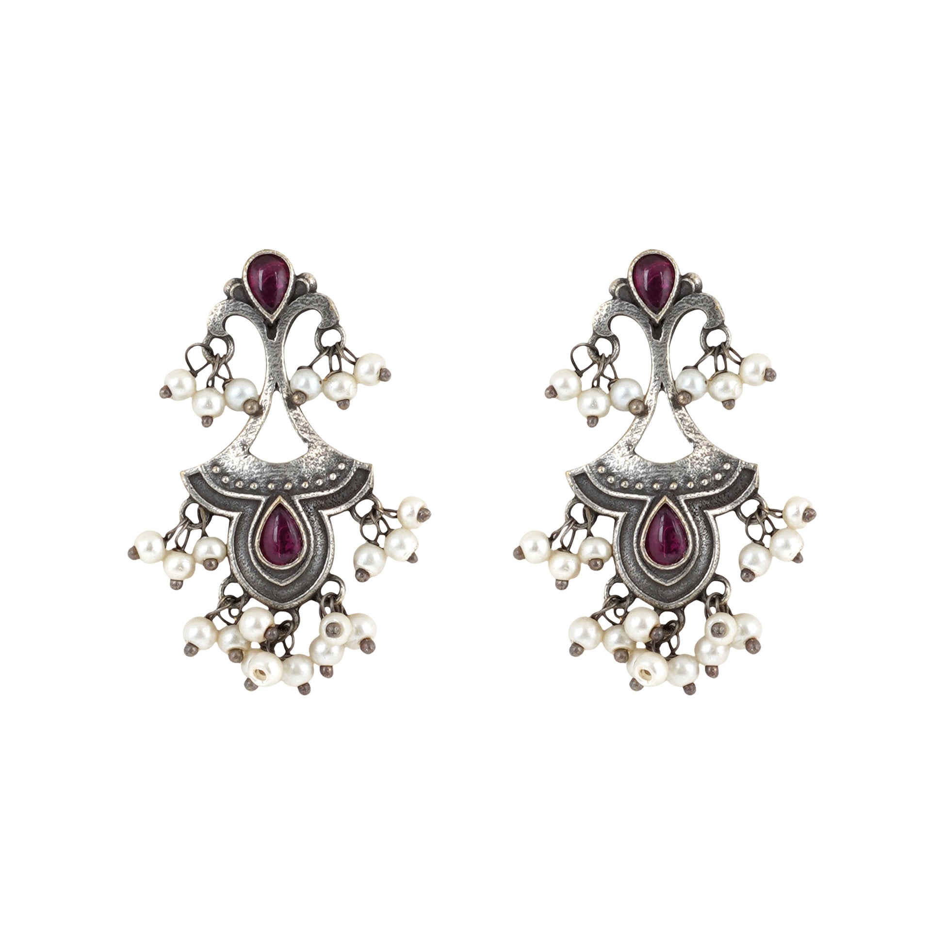 Teejh Nilay Red Stone Silver Oxidised Earring