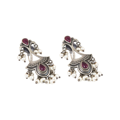 Teejh Nilay Red Stone Silver Oxidised Earring