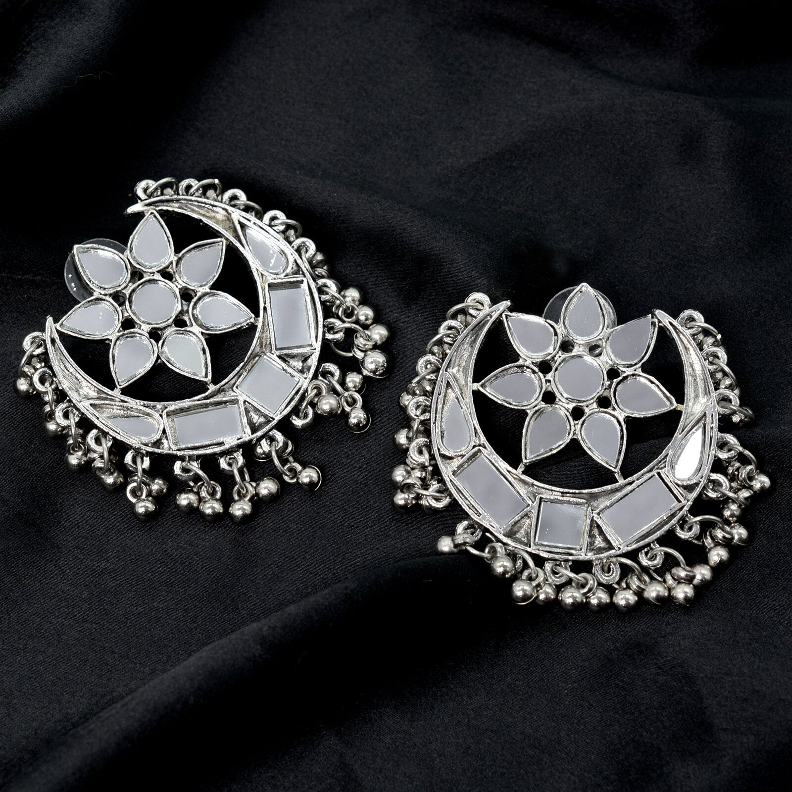Akashi Silver Oxidized Mirror Earrings - Teejh