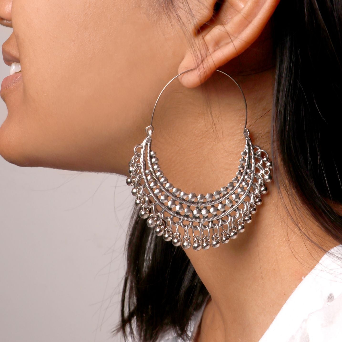 Aamod Silver Oxidized Earrings - Teejh