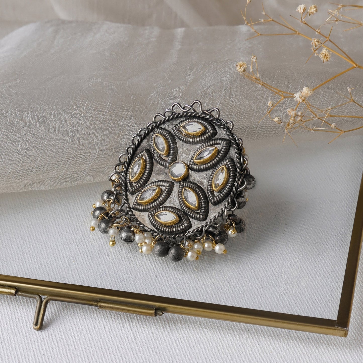 Teejh Shravyaa Silver Oxidised Ring