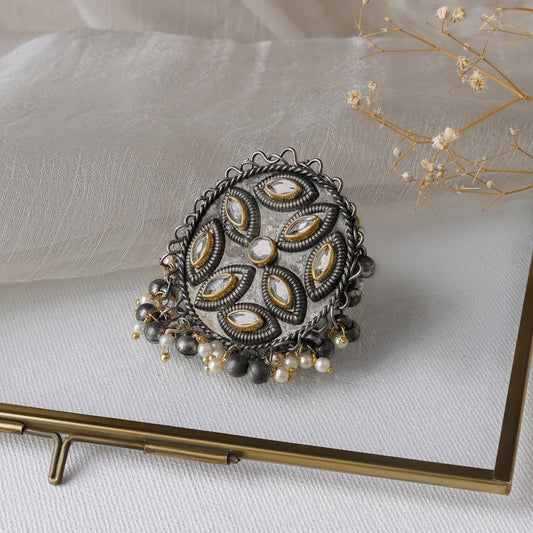 Teejh Shravyaa Silver Oxidised Ring