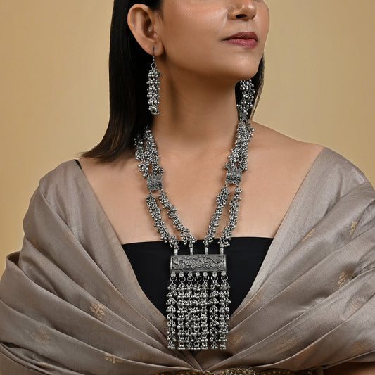 Teejh Vansha Silver Oxidised Ghungroo Necklace Set