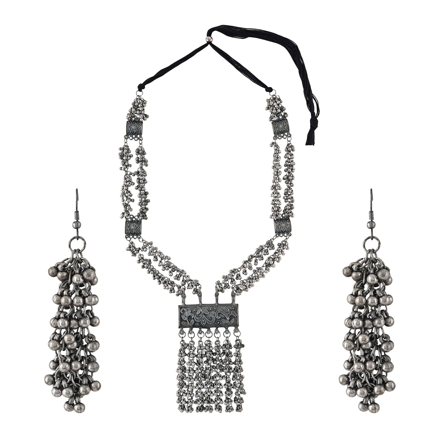 Teejh Vansha Silver Oxidised Ghungroo Necklace Set
