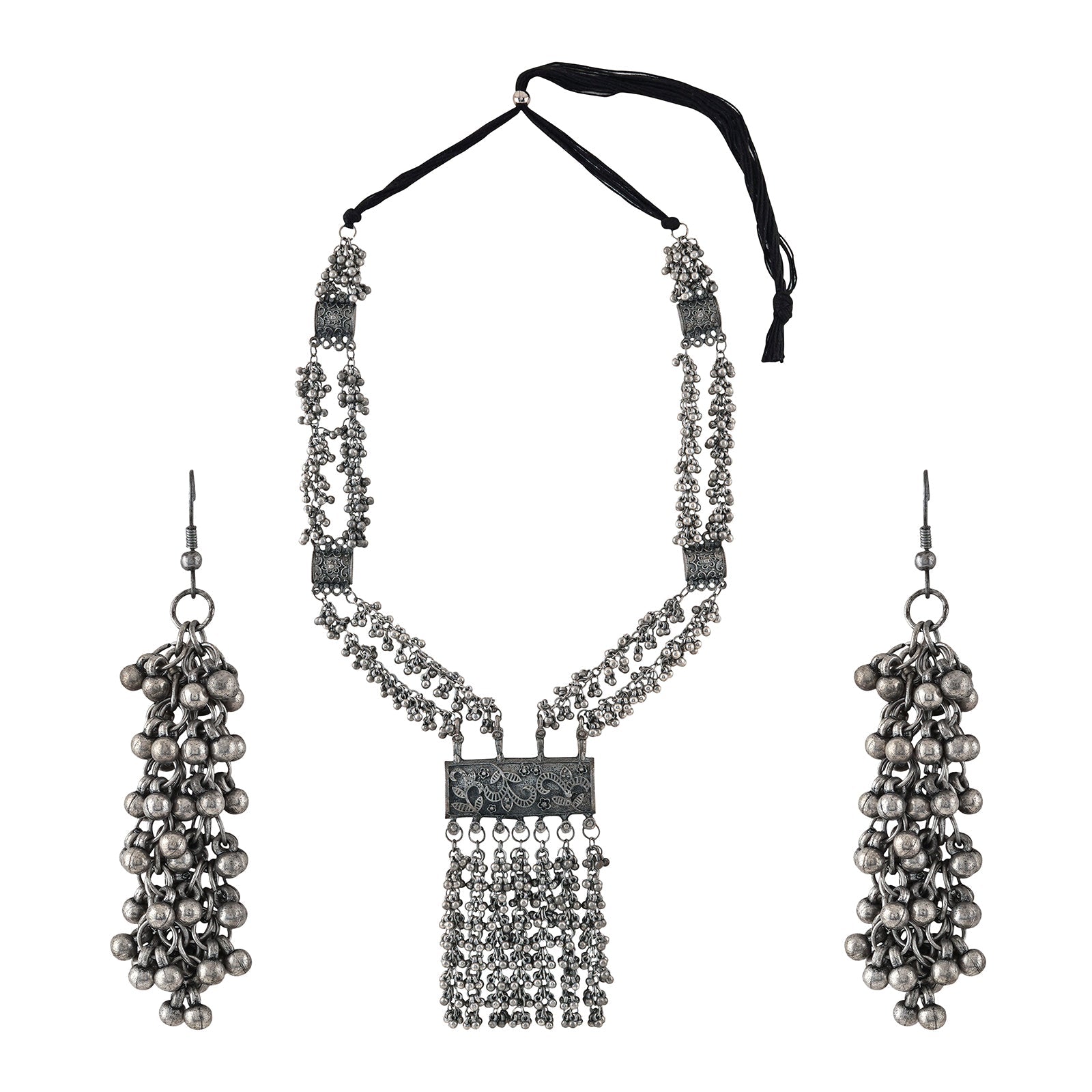 Teejh Vansha Silver Oxidised Ghungroo Necklace Set