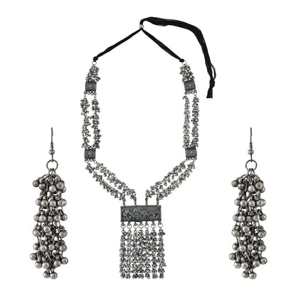 Teejh Vansha Silver Oxidised Ghungroo Necklace Set