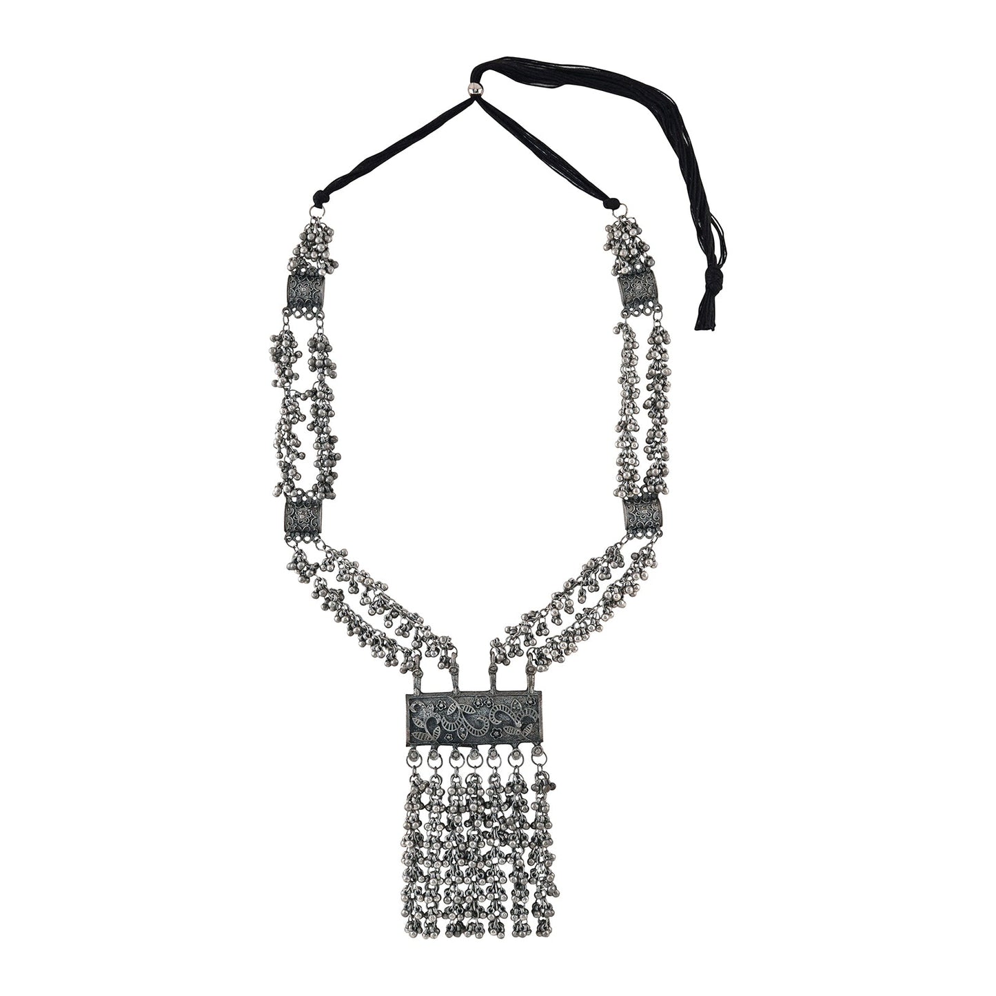 Teejh Vansha Silver Oxidised Ghungroo Necklace Set