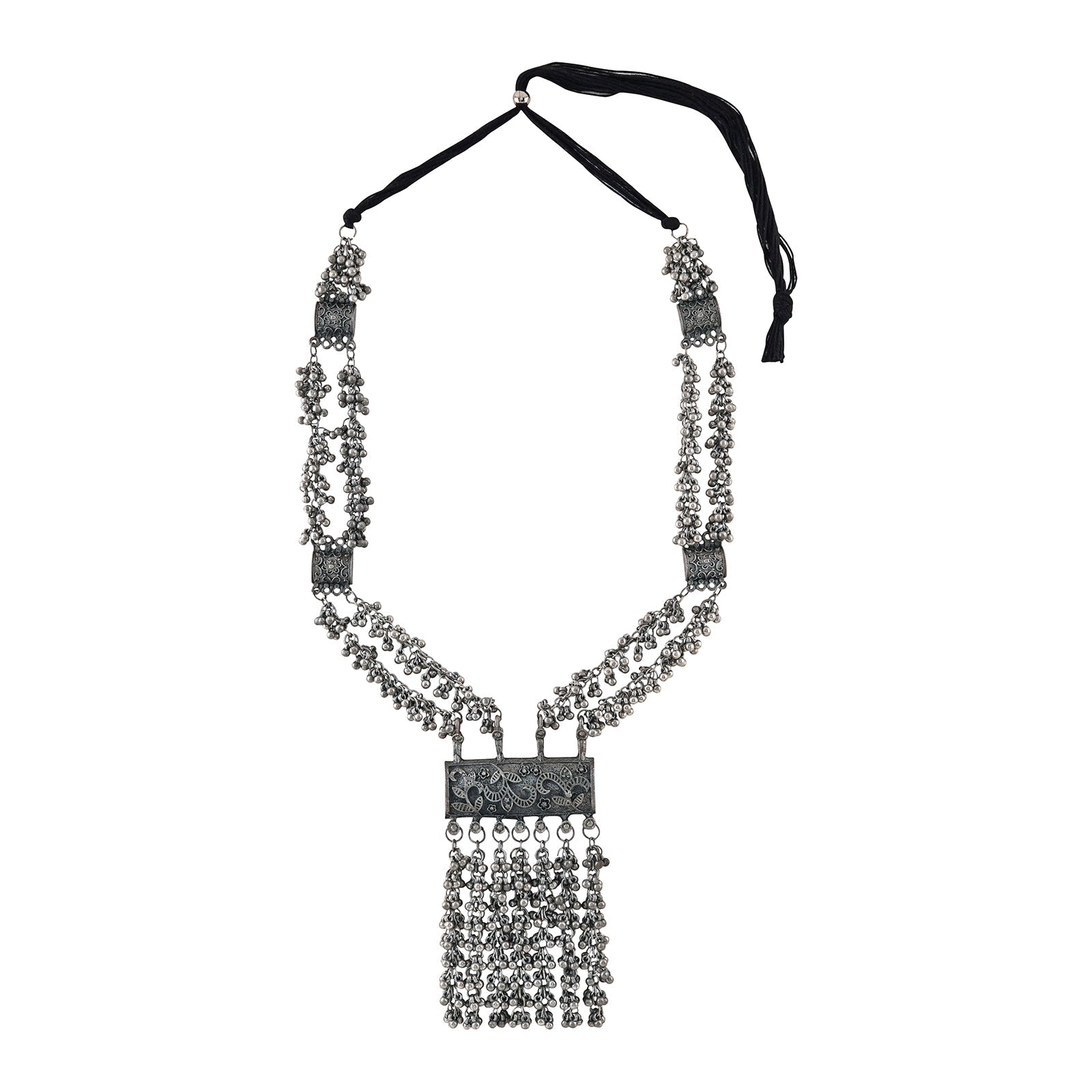 Teejh Vansha Silver Oxidised Ghungroo Necklace Set