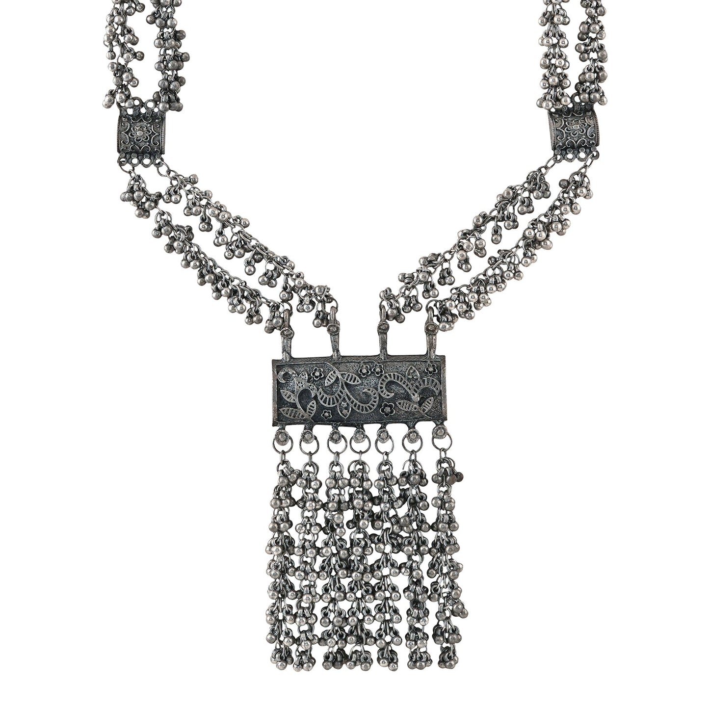 Teejh Vansha Silver Oxidised Ghungroo Necklace Set
