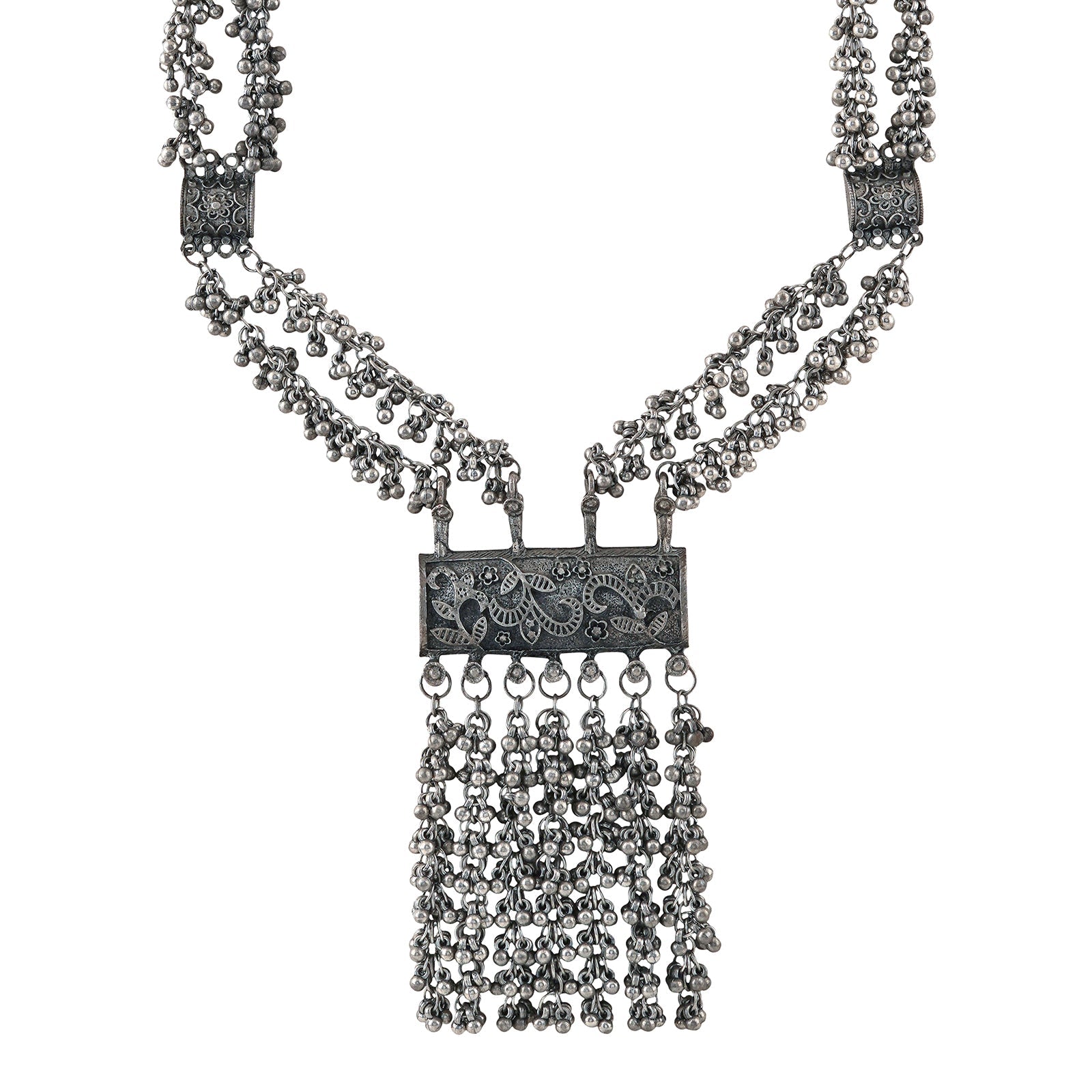 Teejh Vansha Silver Oxidised Ghungroo Necklace Set