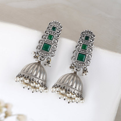 Teejh Vaanya Green Silver Oxidised Earring