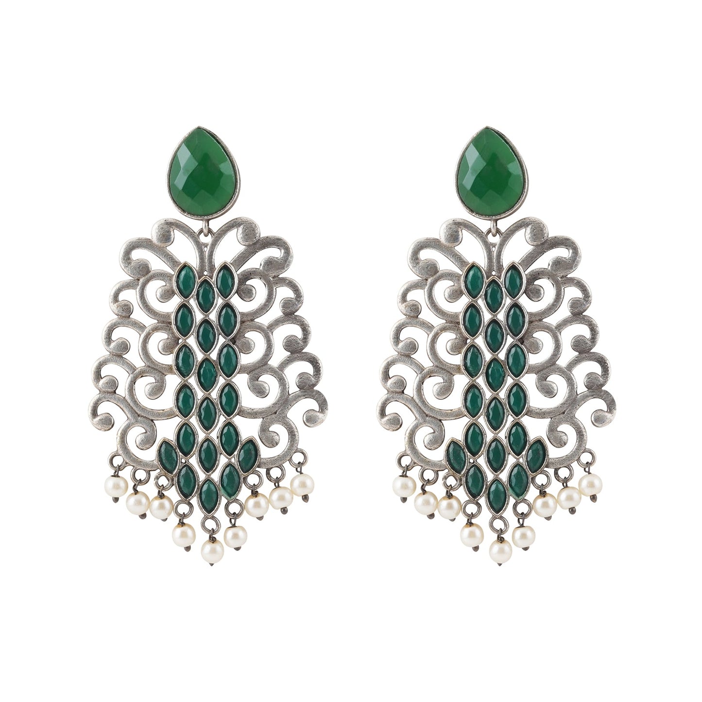 Teejh Anvita Green and Silver Oxidised Earring