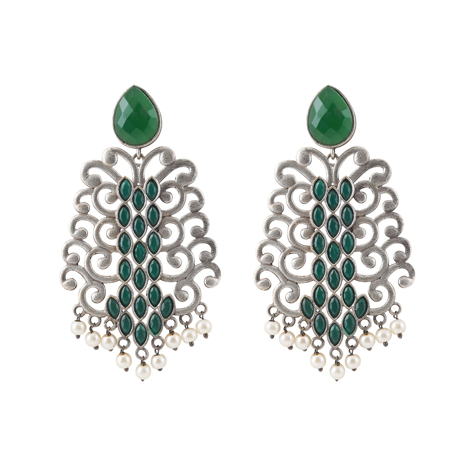 Teejh Anvita Green and Silver Oxidised Earring