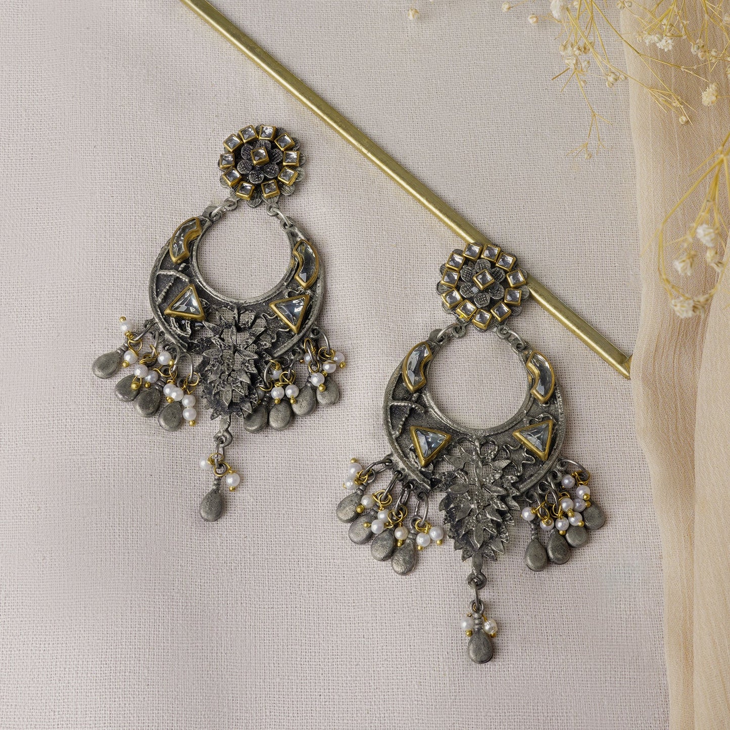 Teejh Aakruthi Gold and Silver Oxidised Earring