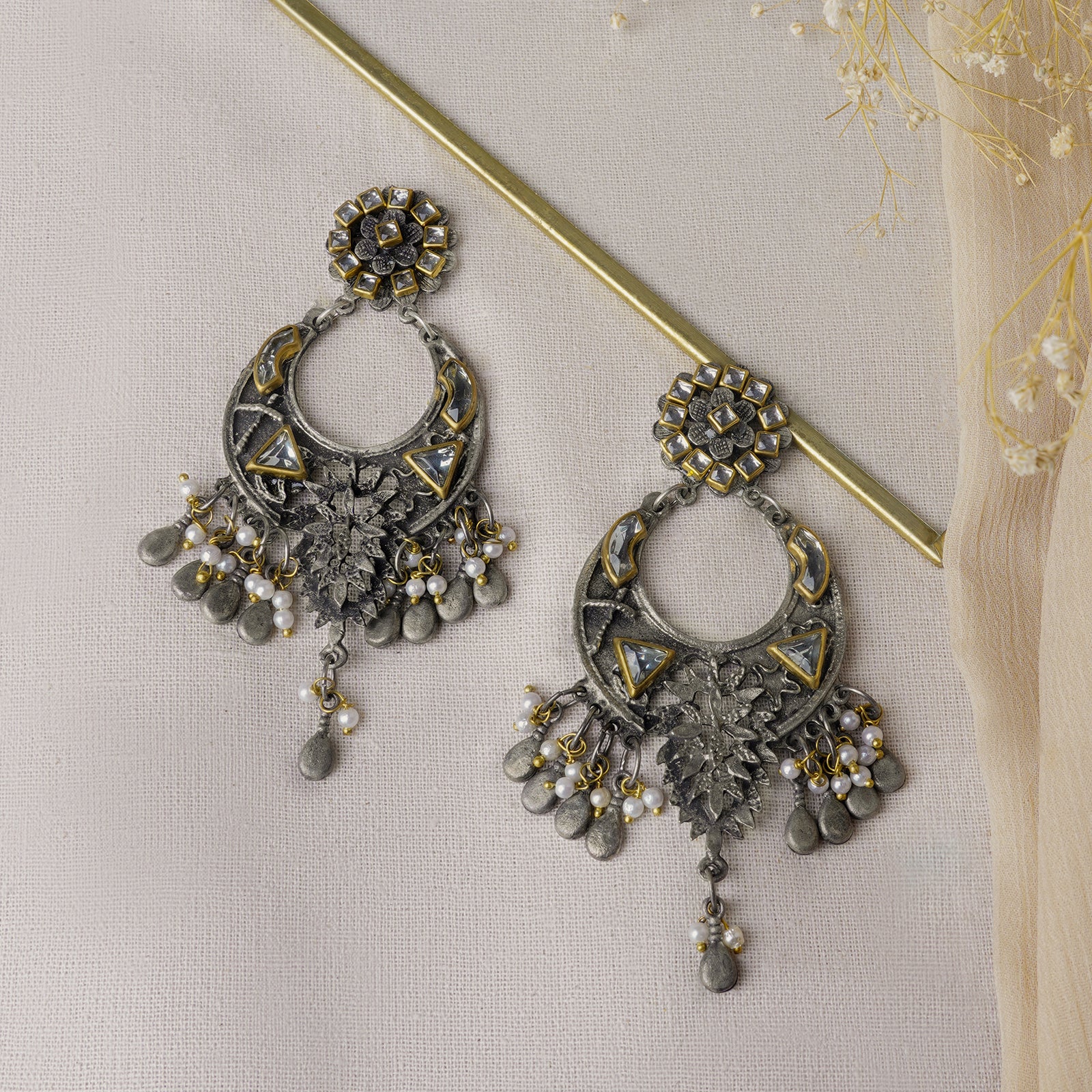Teejh Aakruthi Gold and Silver Oxidised Earring
